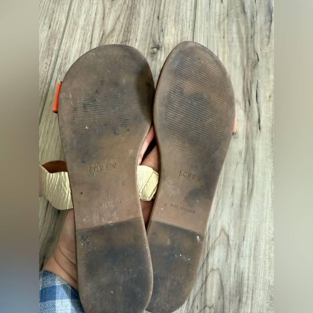 J. Crew Factory Orange and Gold Leather Sandals Size 8 - Picture 4 of 4